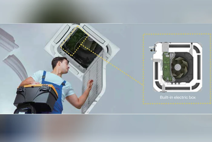 Kurulum ve onarım kolaylığı. Dahili elektrik kutusu   ile kurulum kolaylığı sağlar ve müdahale gerektiren durumlarda tavanın acılması gerekmeyecektir. *Kaset tipi ürünlerimiz için geçerlidir.